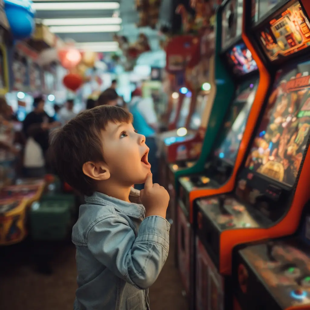 Enfant devant une borne d'arcade